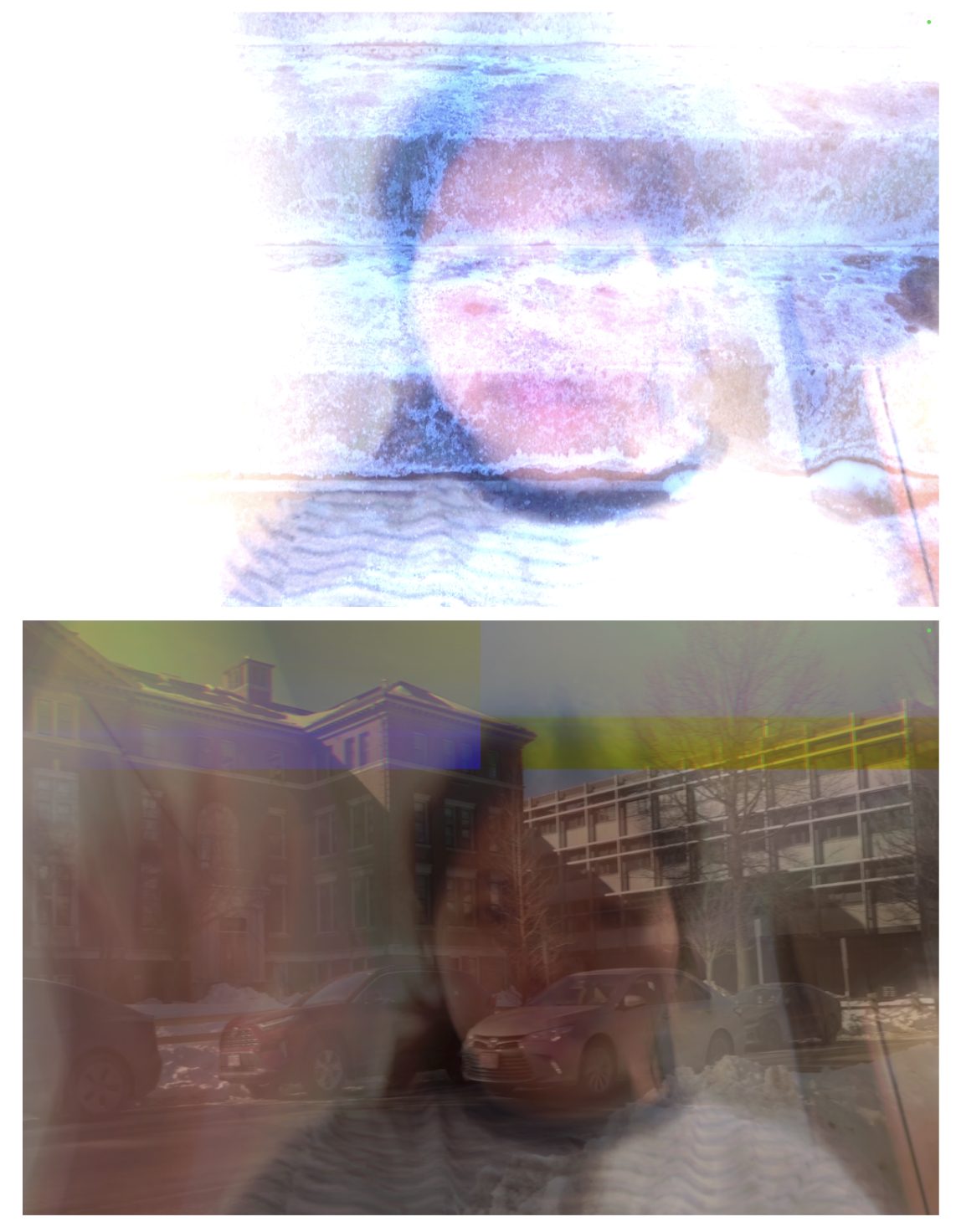 Distorted face projected onto the stairwell