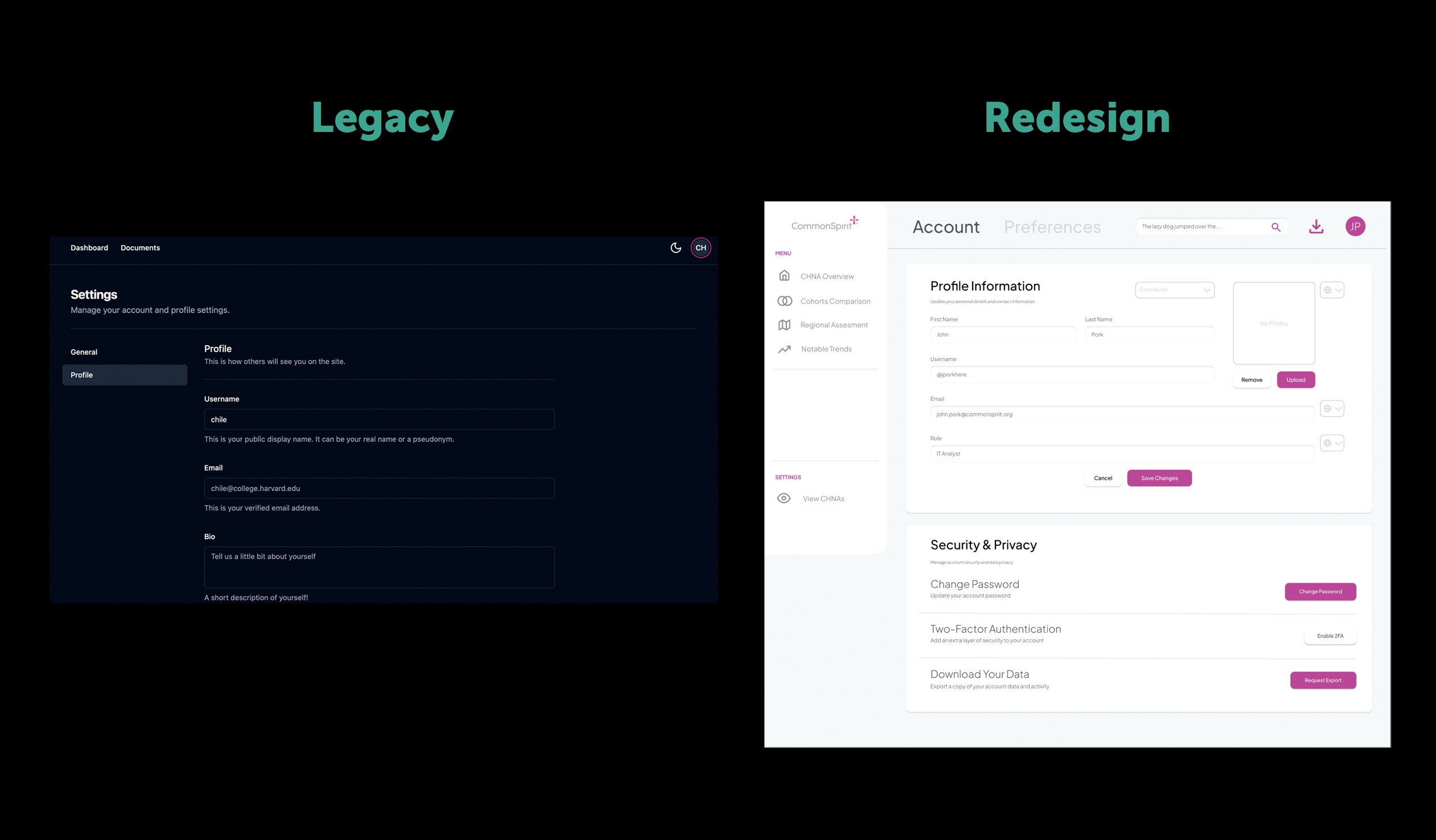 CommonSpirit Health redesign — Account page
